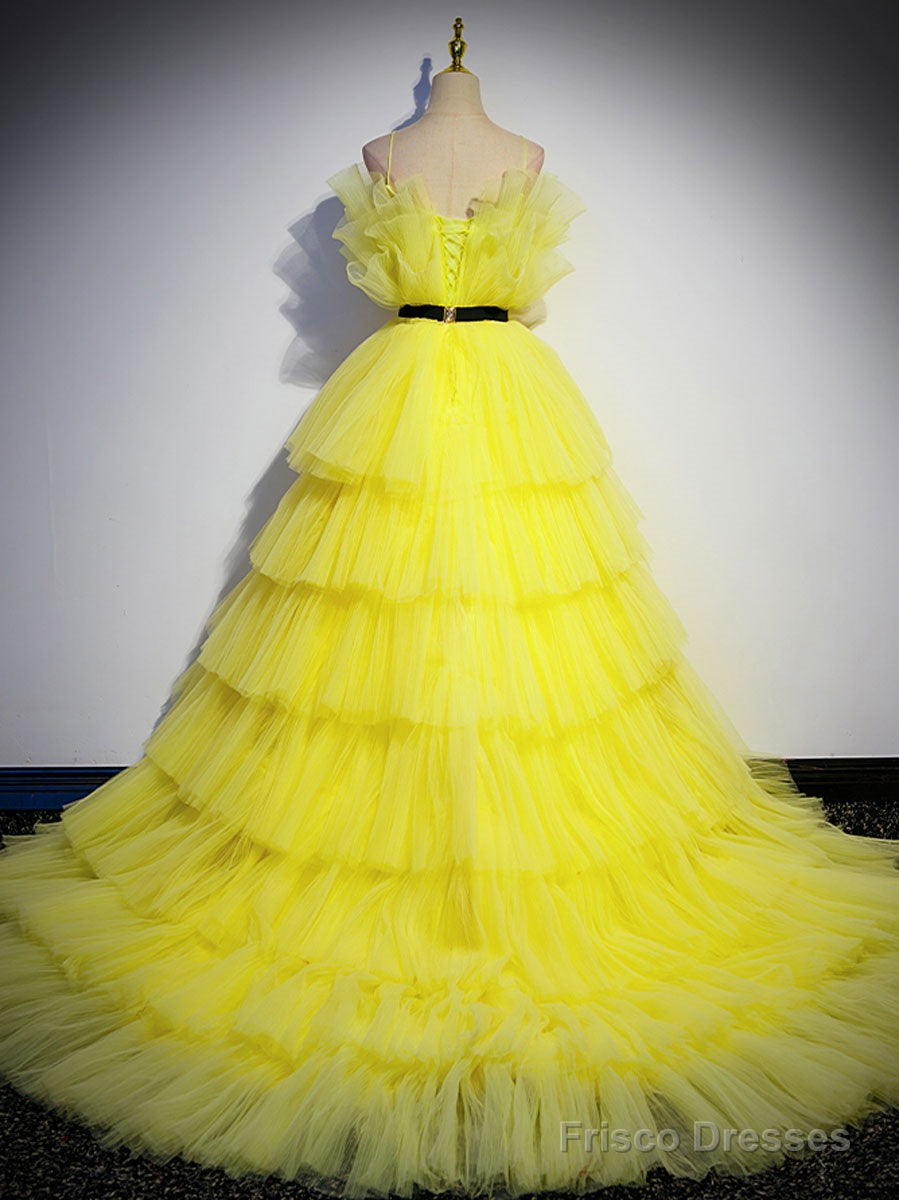 Yellow Tulle Long Prom Dress, Yellow Tulle Formal Dress