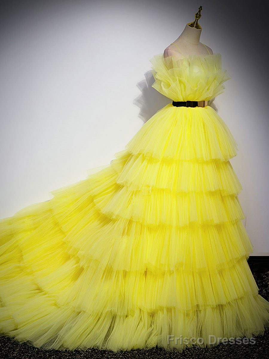 Yellow Tulle Long Prom Dress, Yellow Tulle Formal Dress