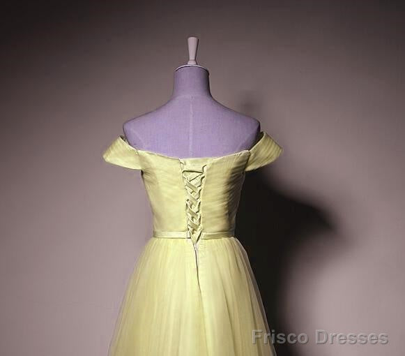 Yellow Tulle Off Shoulder Knee Length Party Dress, Light Yellow Formal Dress Secondary image