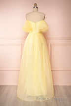 Yellow tulle off shoulder long Formal Prom Dresses yellow formal Dresses