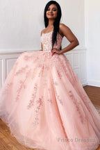Yellow Tulle Prom Dress with Appliques