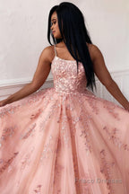 Yellow Tulle Prom Dress with Appliques