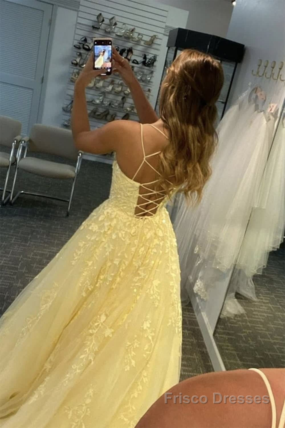 Yellow Tulle Prom Dress with Appliques Secondary image