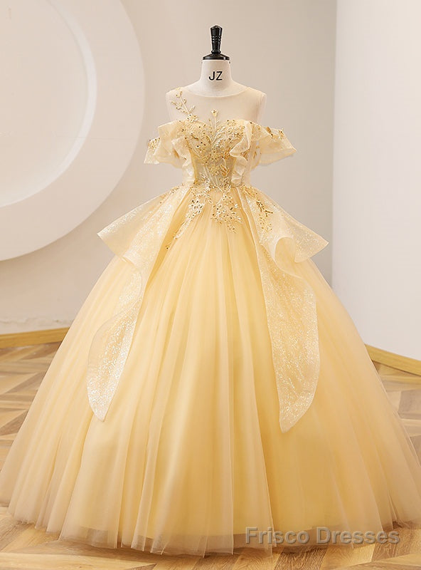 Yellow Tulle Sequins Appliques Beading Quinceanera Dress Main image