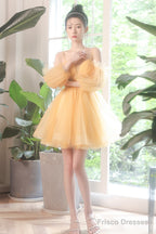 Yellow Tulle Short A-Line Prom Dress, Yellow Homecoming Party Dress