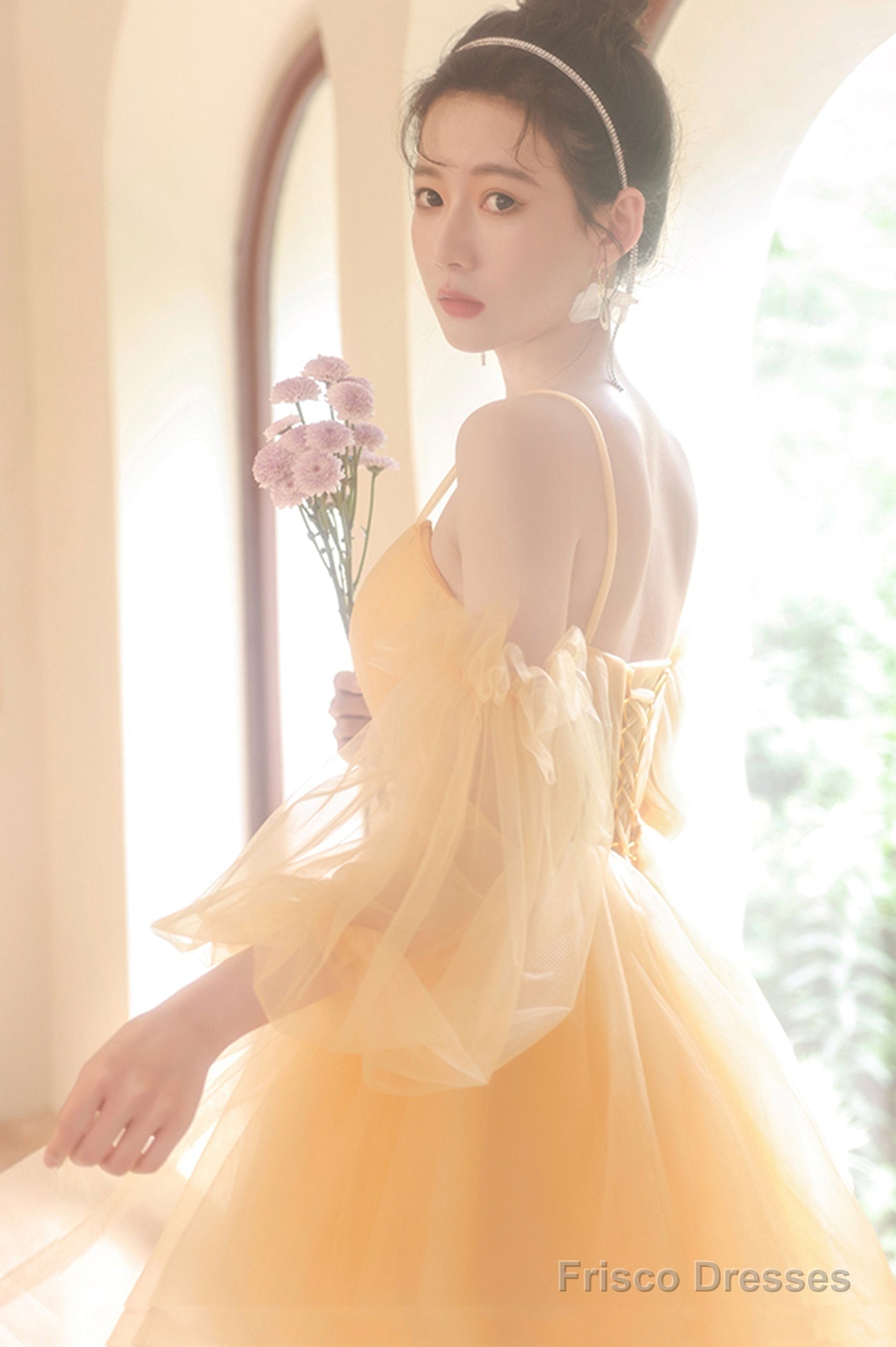 Yellow Tulle Short A-Line Prom Dress, Yellow Homecoming Party Dress