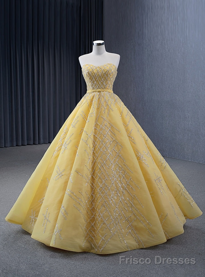 Yellow Tulle Strapless Sequins Beading Prom Dress Main image