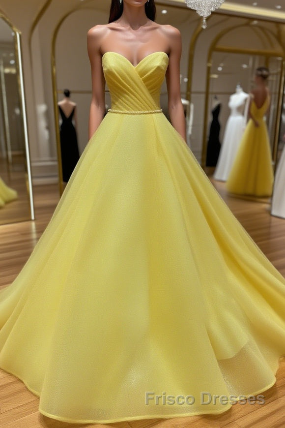 Yellow tulle sweetheart long Formal Prom Dresses yellow formal Dresses Main image