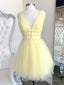 Yellow V Neck Tulle Sequin Short Prom Dress Yellow Formal Dress