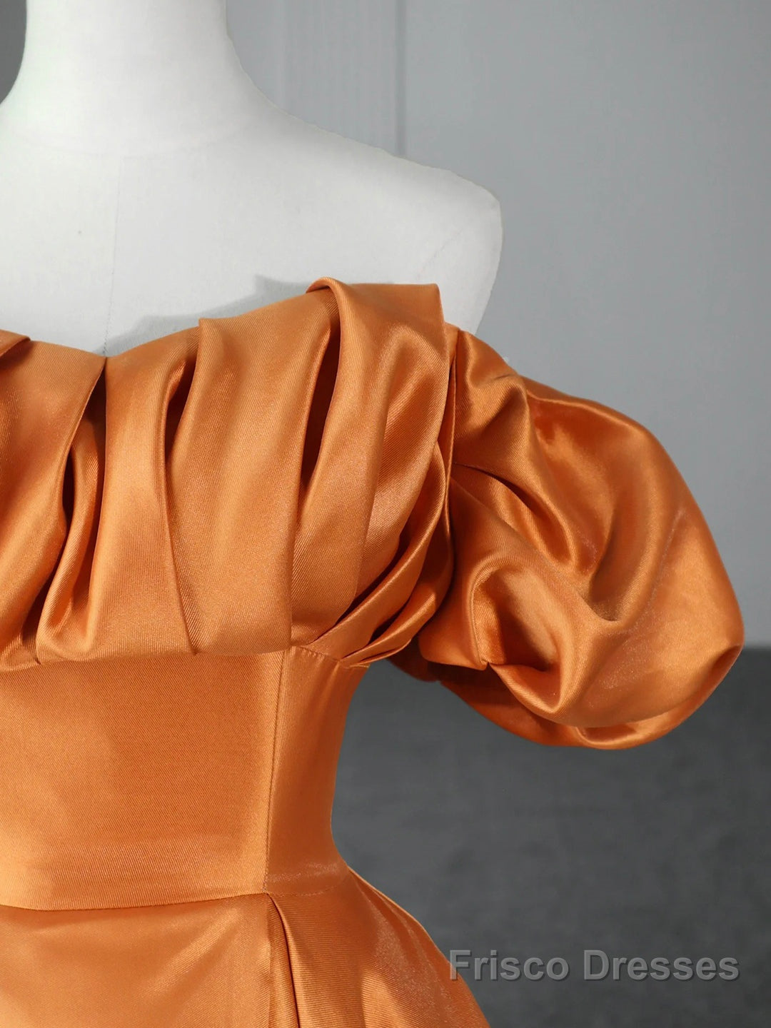 Orange Floor Length Satin Long Prom Dress, Off the Shoulder Evening Party Dress
