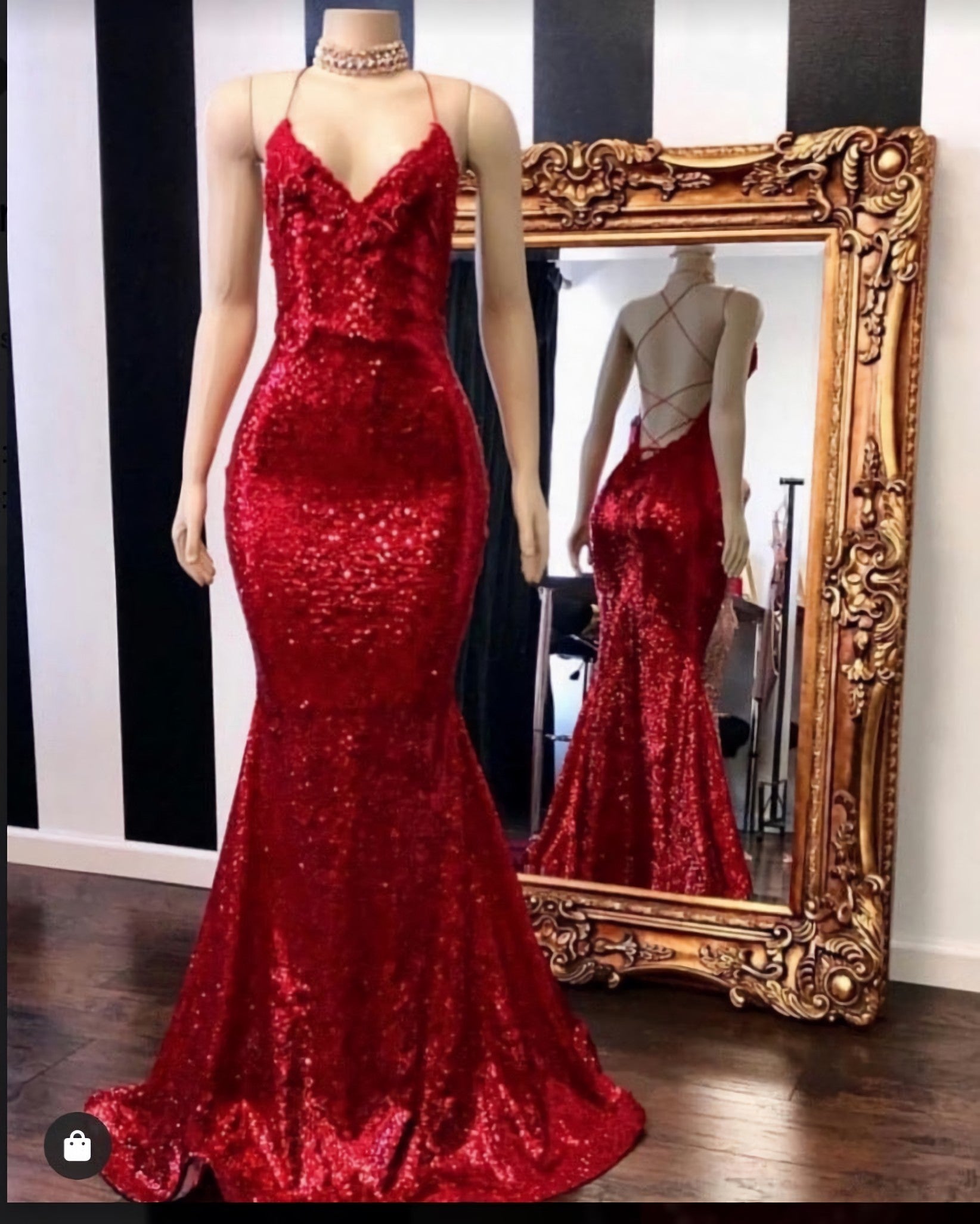 2024 Sexy Halter Sequins Red Mermaid Prom Dresses