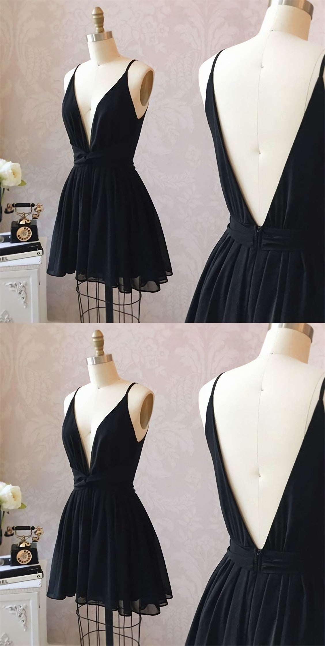 Cute Black V Neck Homecoming Dress, Short Black Formal Dress, Party Dress, 5950