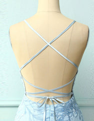 Baby Blue Spaghetti Straps Tight Homecoming Dress With Appliques