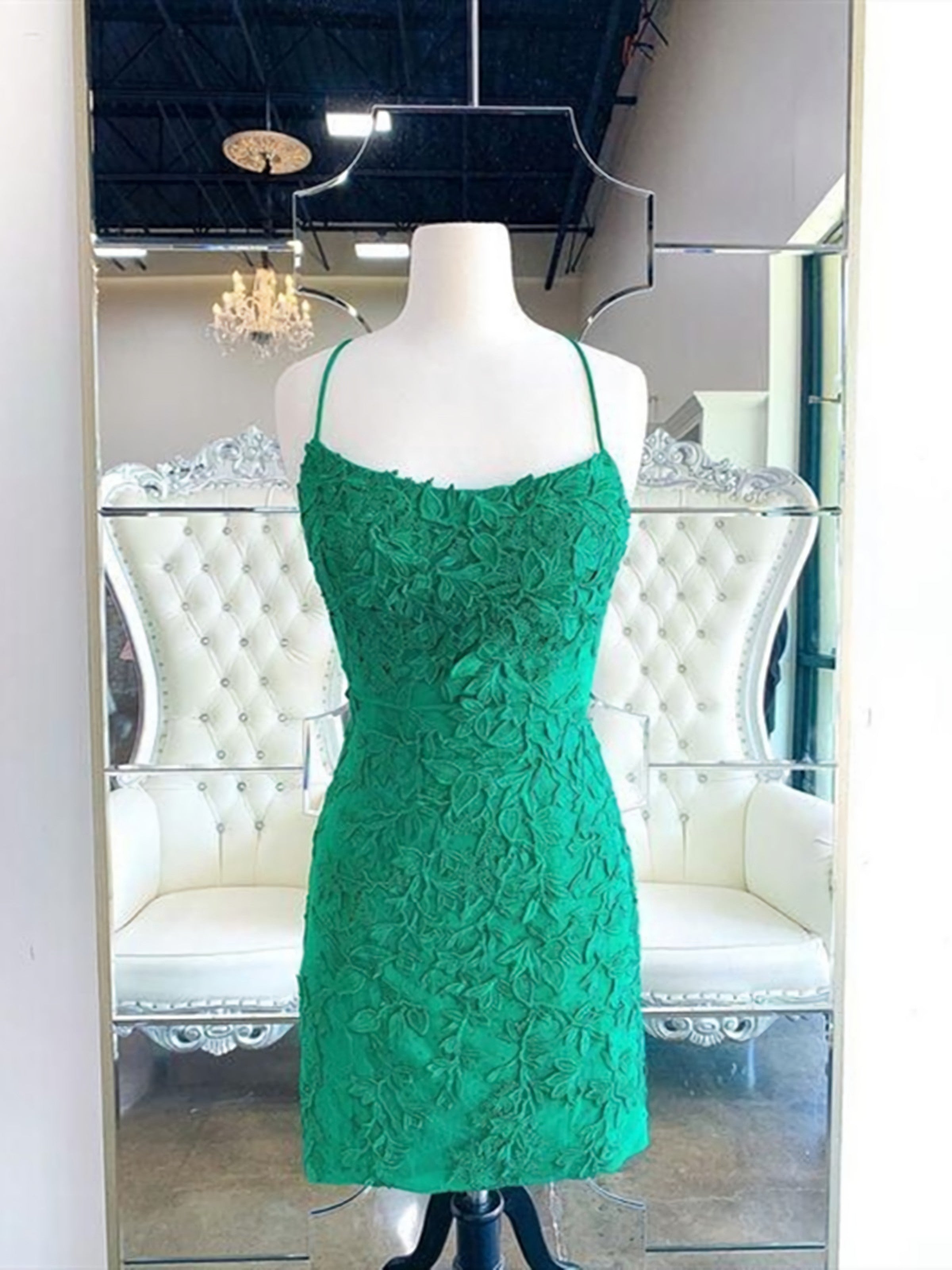 Backless Short Green Lace Prom Dresses Open Back Short Green Lace Homecoming Graduation Dresses