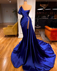Diseñador Royal Blue Long Mermaid Prom Vestido con división en venta