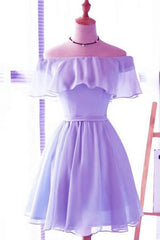 Cute Light Blue Off The Shoulder Short Prom Dresses, Chiffon Homecoming Dresses
