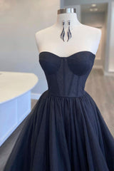 Black Corset Sweetheart Long Prom Dress with Ruffles