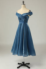Grey Blue Off the Shoulder Prom Dress