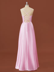 A-line Elastic Woven Satin Spaghetti Straps Floor-Length Bridesmaid Dress
