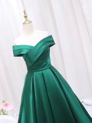 A-line Green Satin Sweetheart Formal Dress, Green Long Evening Dress Prom Dress
