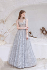 A Line Jewel Neck Floor Length Sleeveless Zipper Prom Dresses