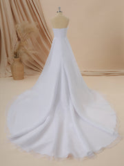 A-line Organza Sweetheart Pleated Cathedral Train Wedding Dress