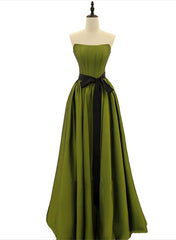 A-line Satin Green Long Party Dress Formal Dress, Green Long Evening Dress Prom Dress