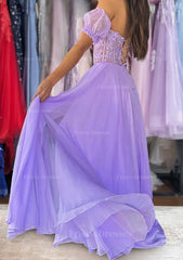 A Line Sweetheart Strapless Long Floor Length Chiffon Prom Dress With Detachable Balloon Sleeves