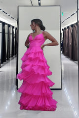 Ball Gown Hot Pink Straps Evening Party Dress Prom Dress