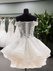 Ball-Gown Off-the-Shoulder Appliques Lace Short/Mini Organza Dress