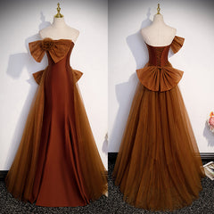 Brown Tulle and Satin Mermaid Long Party Dress, New Style Long Formal Dress Prom Dress