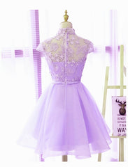Cute High Neckline Lavender Short Graduation Dress, Homecoming Dress