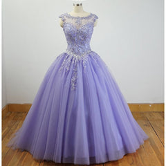 Gorgeous Cap Sleeves Lavender Ball Gown Quinceanera Dresses, Lace Appliqued Beading Bling Bling Sweet 16 Dress, Debutante Gown Prom Dresses