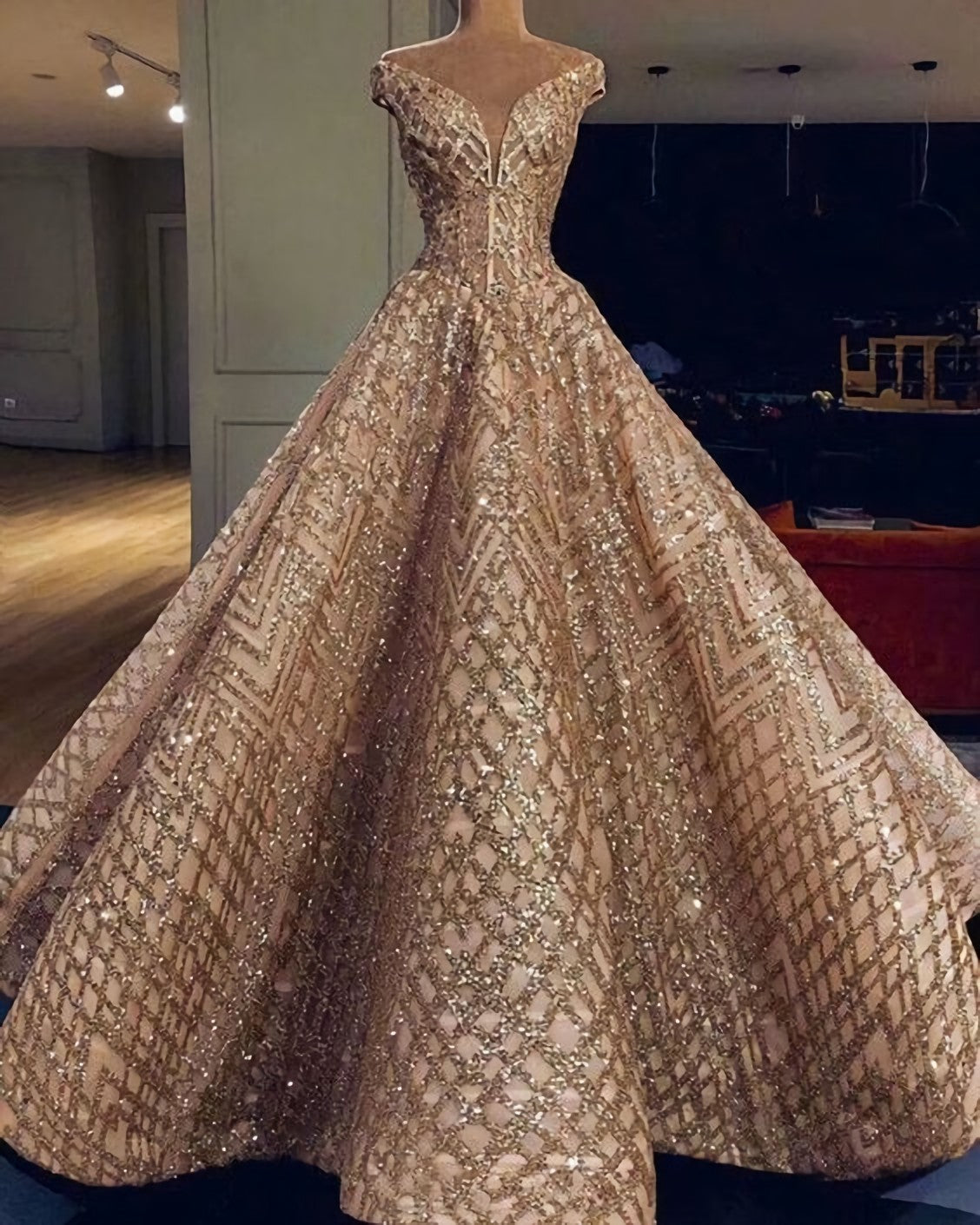 Modest Glitter Tulle Prom Dresses, Glamorous Evening Gowns