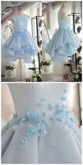 Light Blue Satin Organza Short Party Dress, Cute Homecoming Dress