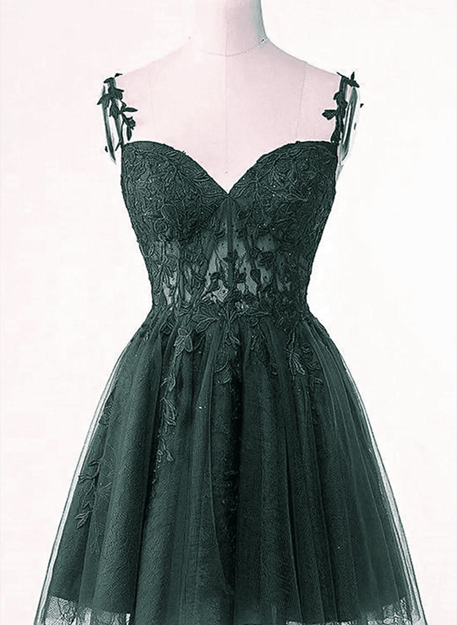 Cute Green Tulle Short Straps Sweetheart Homecoming Dress, Green Short Prom Dress