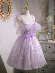 Cute Lavender Tulle Short Prom Dress, Lavender Homecoming Dress 2022