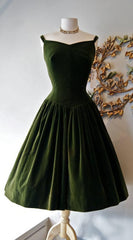 Vestido vintage de graduación de 1950, vestido de regreso a casa verde oscuro