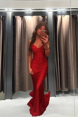 Elegant Red Mermaid Long Prom Dress,Red Formal Dress