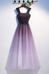 Unique A Line Ombre Purple Beading Prom Dresses With Lace Up Long Dance Dresses
