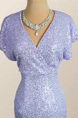 Flare Sleeves Lavender Sequin Mermaid Party Dress
