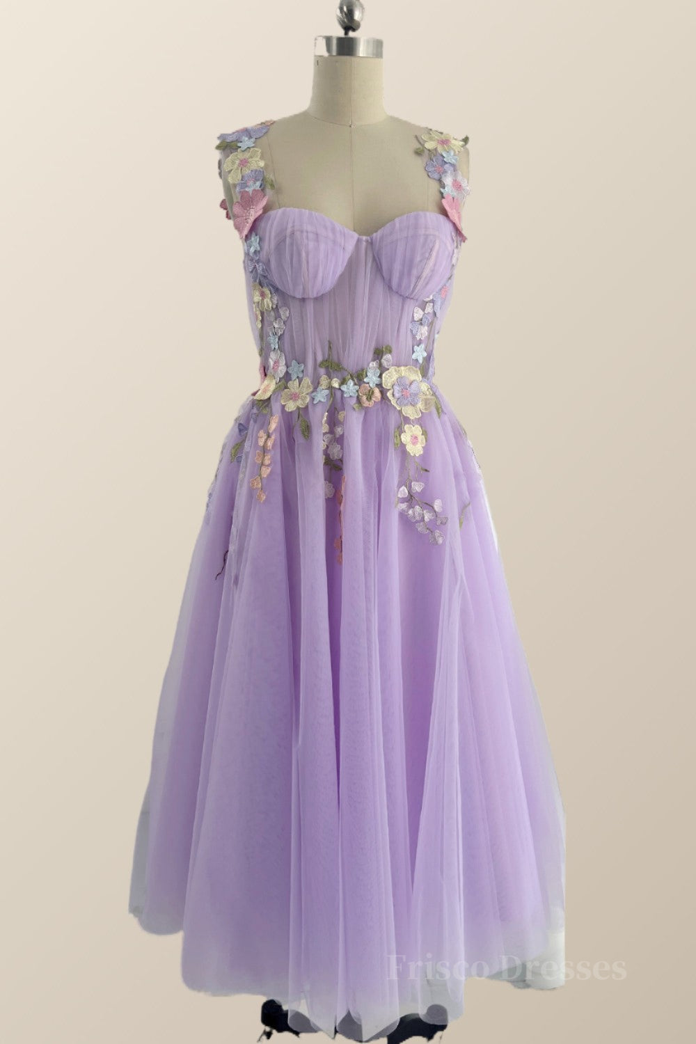 Floral Embroidered Lavender Princess Midi Dress