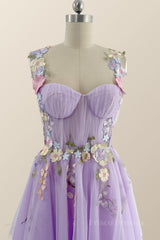 Floral Embroidered Lavender Princess Midi Dress