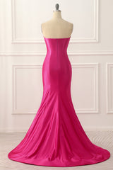 Fuchsia Satin Mermaid Prom Dress With Split Front