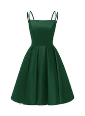 Green Satin Scoop Short Homecoming Dress, Satin Straps Lace-up Short Prom Dress
