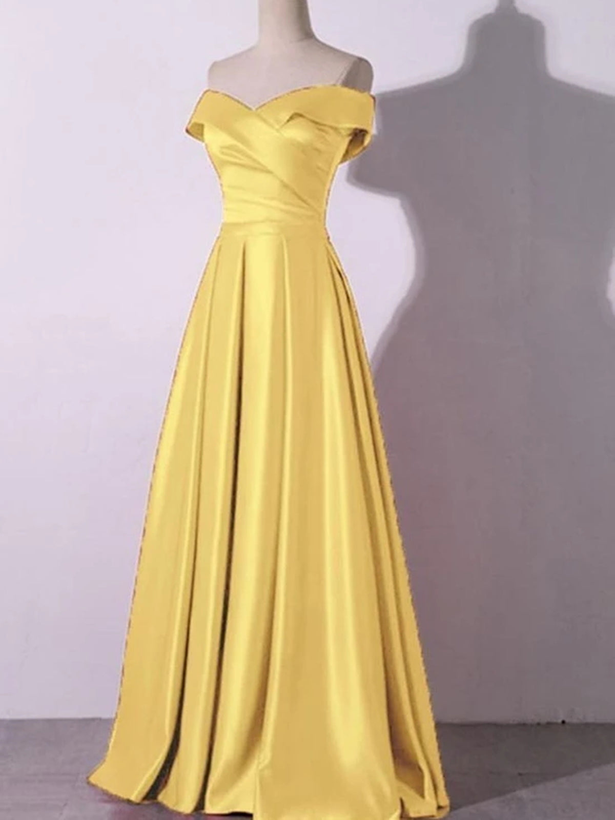 Off the Shoulder Yellow/Blue Satin Long Prom Dresses, Yellow/Blue Satin Formal Bridesmaid Dresses