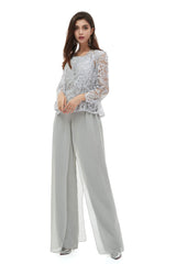 Pant Suits Lace Bateau Neckline Long Sleeves Mother Of The Bride Dresses