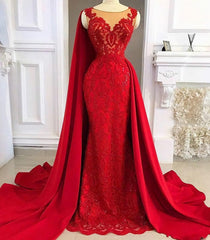 Tulle Red With Appliques Satin Sheath Long Prom Dresses