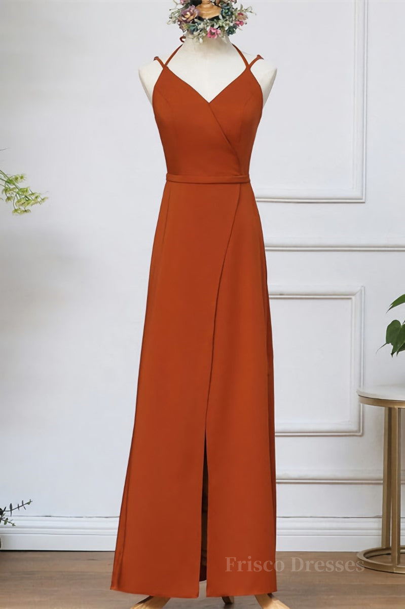 Rust Orange Wrap Bridesmaid Dress