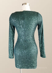 Sexy Long Sleeves Green Sequin Tight Mini Dress